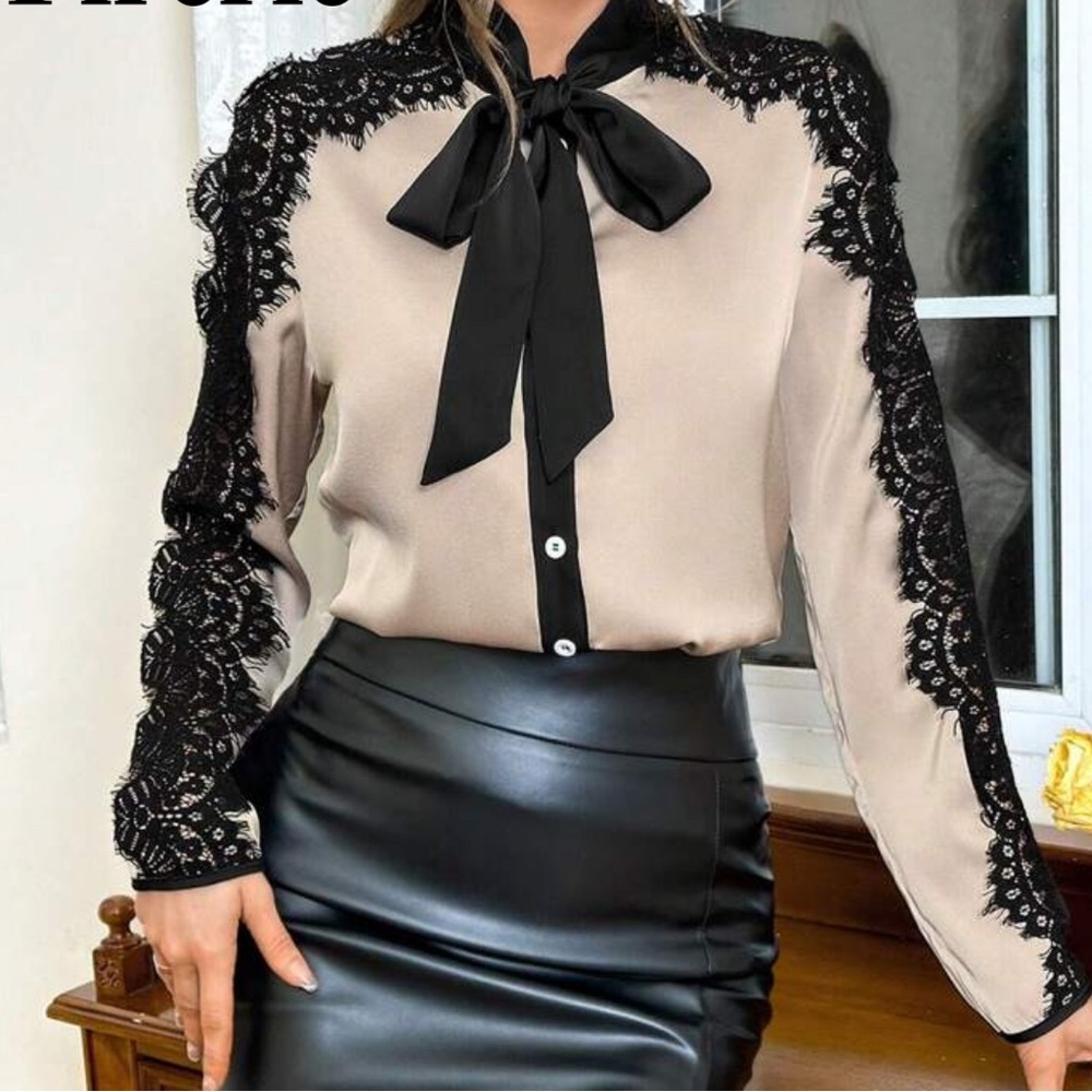 NWOT SHEIN Satin Black and Beige Blouse -0XL